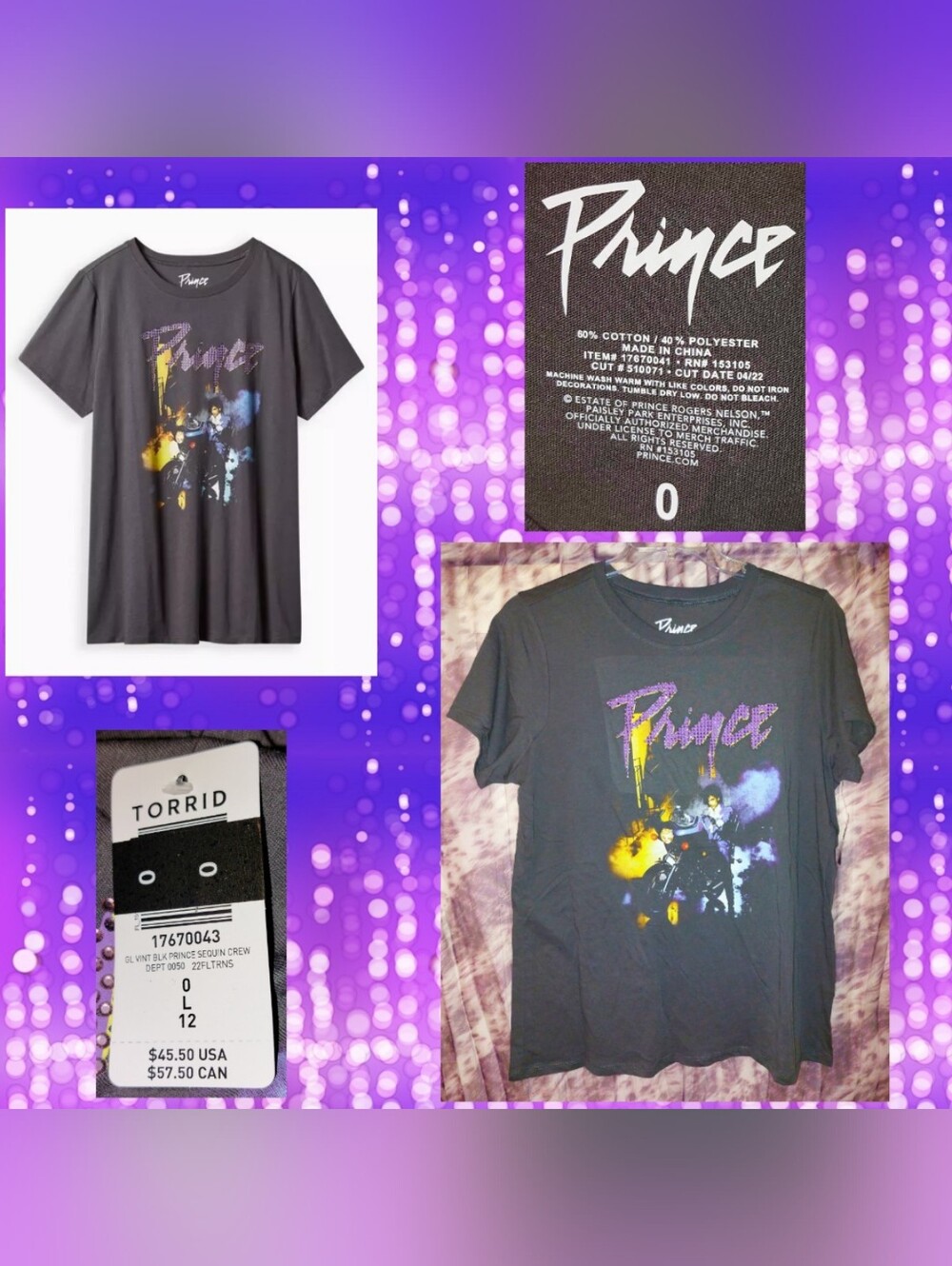 Estate of Prince Vintage Blk Prince Embellished Classic Fit Cotton Tee 0|Lrg|12